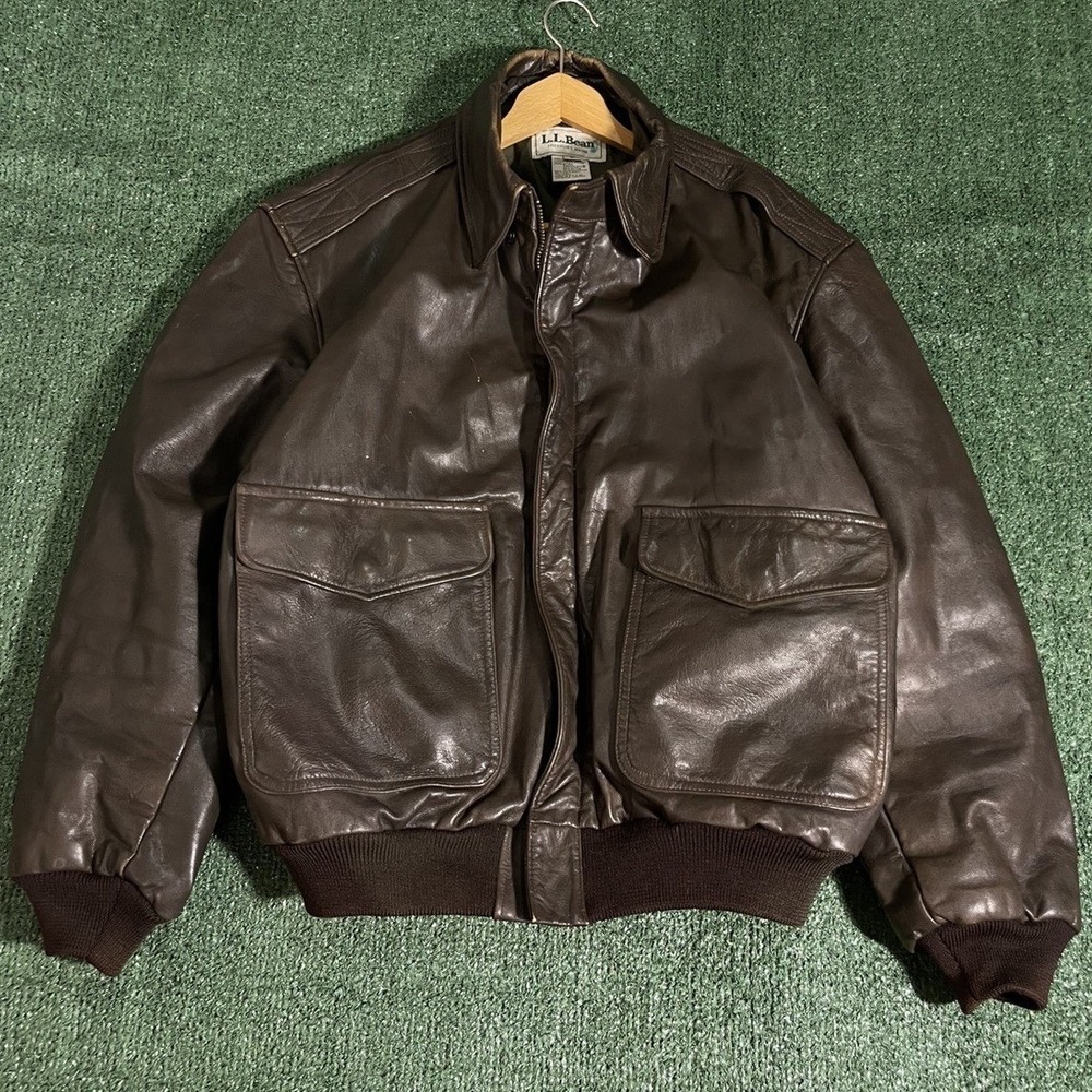 LL Bean Flight Jacket Mens Large Brown Good Leather Bomber Thinsulate A-2